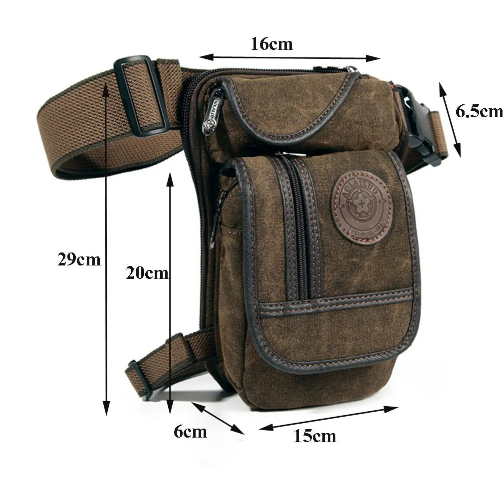 Herren Bein- & Hüfttasche – Tactical Drop Leg Bag aus Canvas oder Nylon – Motorrad-, Outdoor- & Gürteltasche