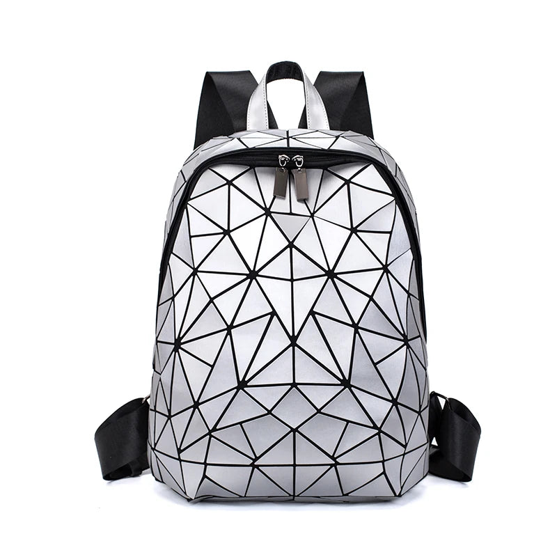 Damen Rucksack im geometrischen Design – Moderner Fashion Schul- & Reiserucksack aus PU-Leder