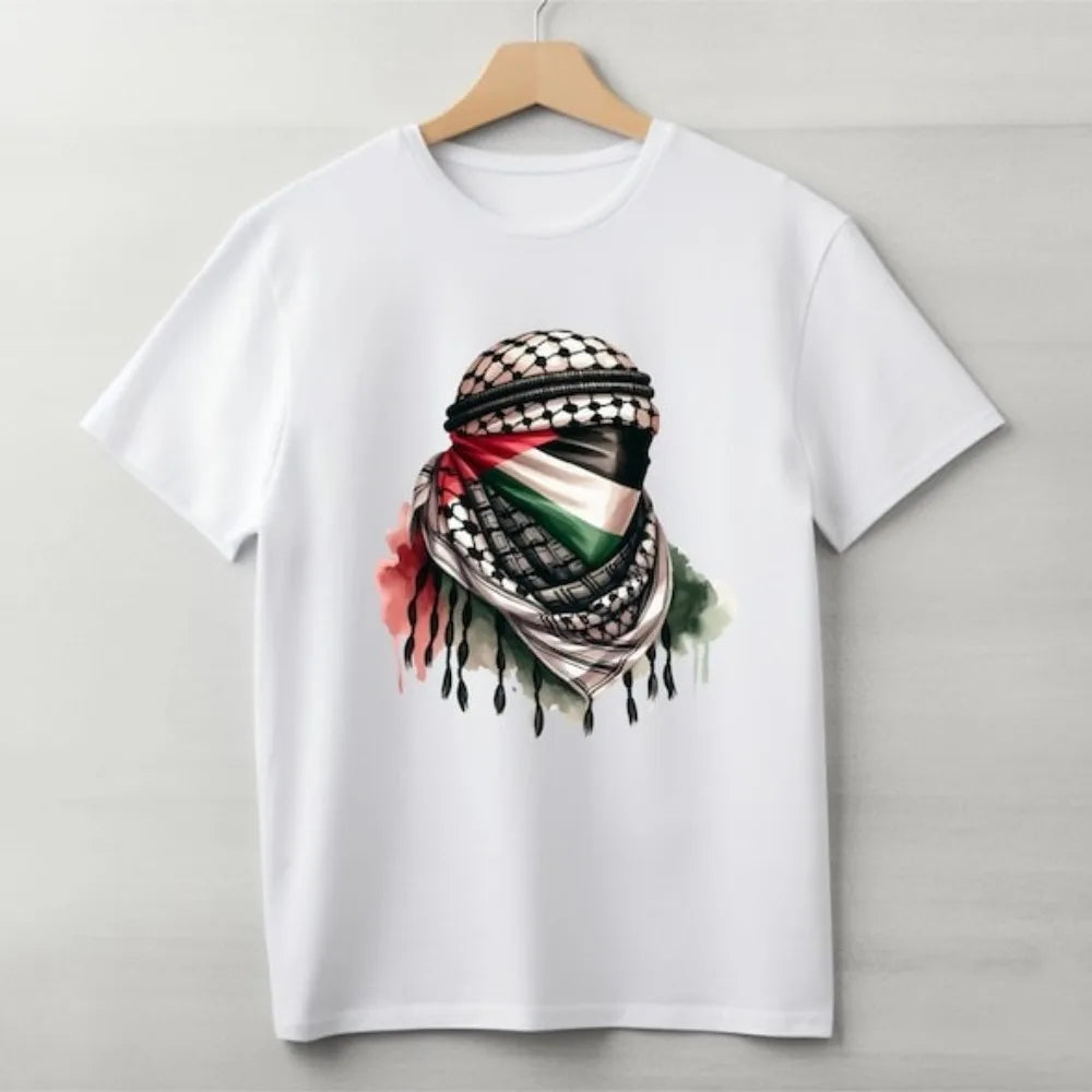 Palästina T-Shirt mit Kufiya- & Flaggenmotiv – Unisex Baumwollshirt | Kurzarm Casual Tee