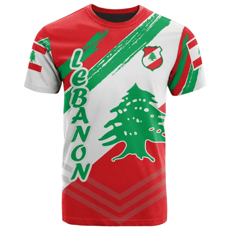 Lebanon Map Flag 3D T-Shirt – Unisex Kurzarm-Shirt mit Libanon-Karte & Wappen | Vintage Freizeitshirt