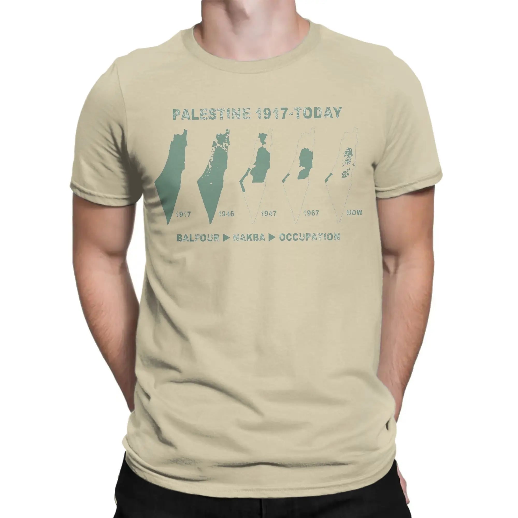 Palästina Herren T-Shirt aus 100 % Baumwolle – Landkarten-Print – Oversize Kurzarm Shirt