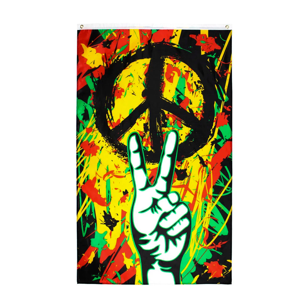 Peace Symbol Rasta Flagge 90 × 150 cm – Dekoflagge aus Polyester mit Friedenssymbol