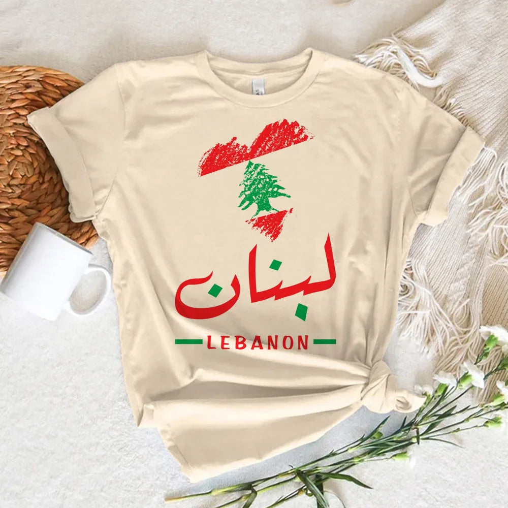 Lebanon Damen T-Shirt – Casual Rundhals Shirt mit Grafikprint | Kurzarm Freizeitshirt