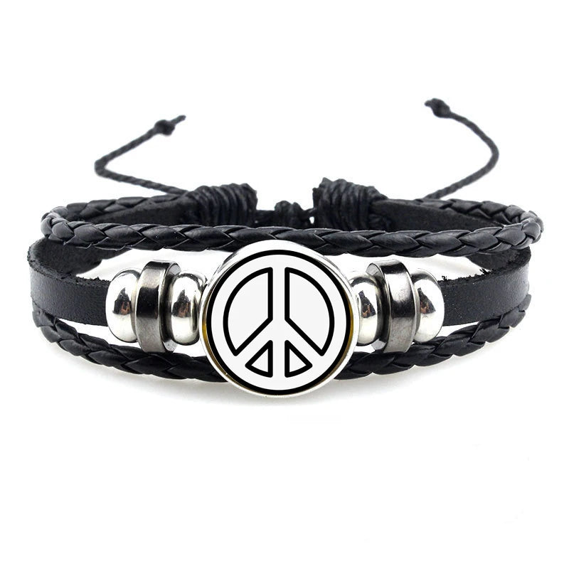 Vintage Peace Symbol Lederarmband – Armband mit großem Peace-Zeichen für Damen & Herren