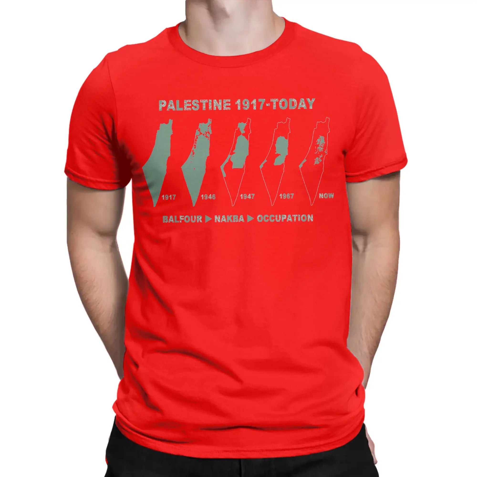 Palästina Herren T-Shirt aus 100 % Baumwolle – Landkarten-Print – Oversize Kurzarm Shirt