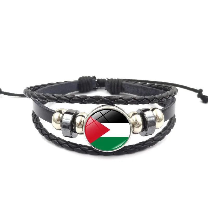 Palästina Lederarmband mit Flaggenmotiv – Geflochtenes Unisex Armband im Vintage-Design