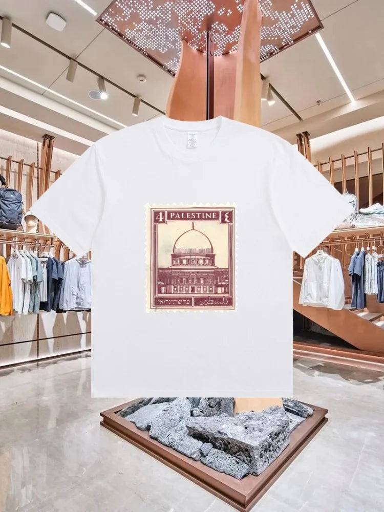 Palästina T-Shirt „Stamp“ – 100 % Baumwolle – Retro Kurzarm Shirt im Streetwear-Style