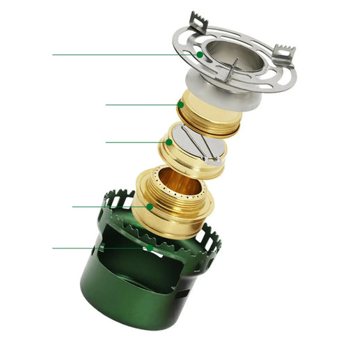 Camping Spirituskocher aus Aluminium – Ultraleichter Alkoholkocher mit Topfständer & Transportbeutel