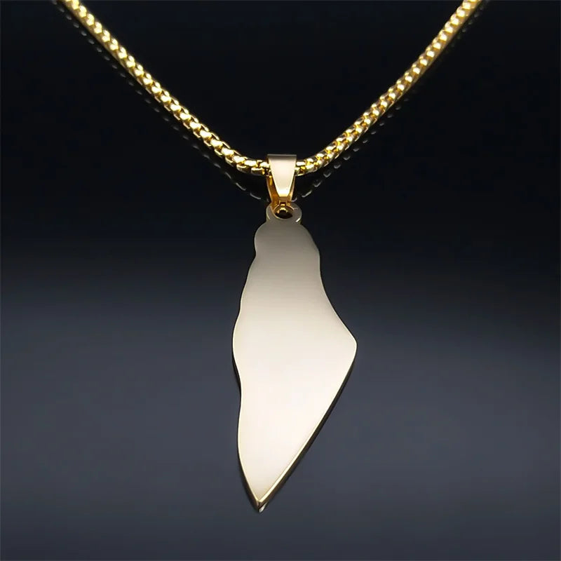 Palästina Halskette mit Landkarten- & Flaggenanhänger – Edelstahl Kette in Goldoptik – Unisex