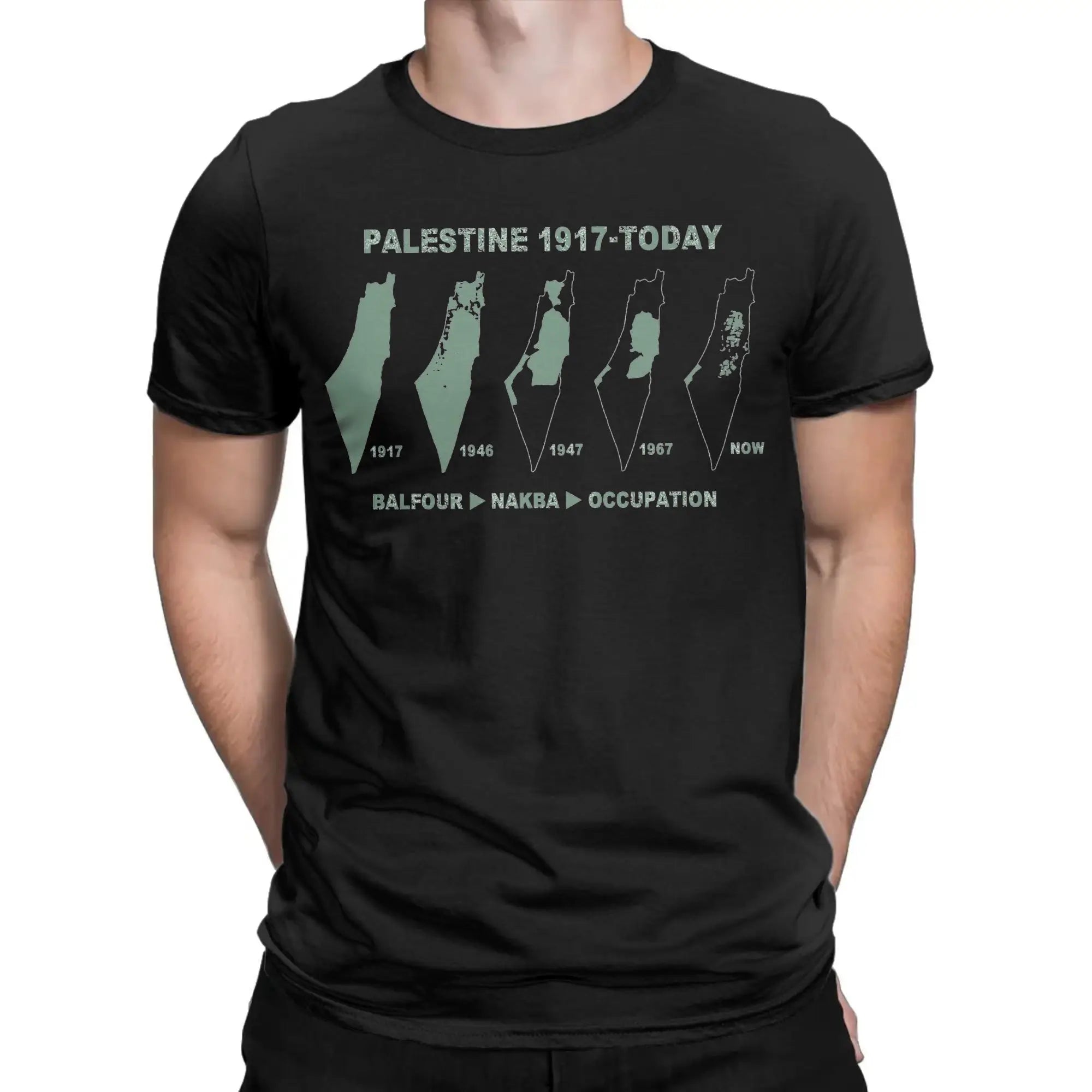 Palästina Herren T-Shirt aus 100 % Baumwolle – Landkarten-Print – Oversize Kurzarm Shirt