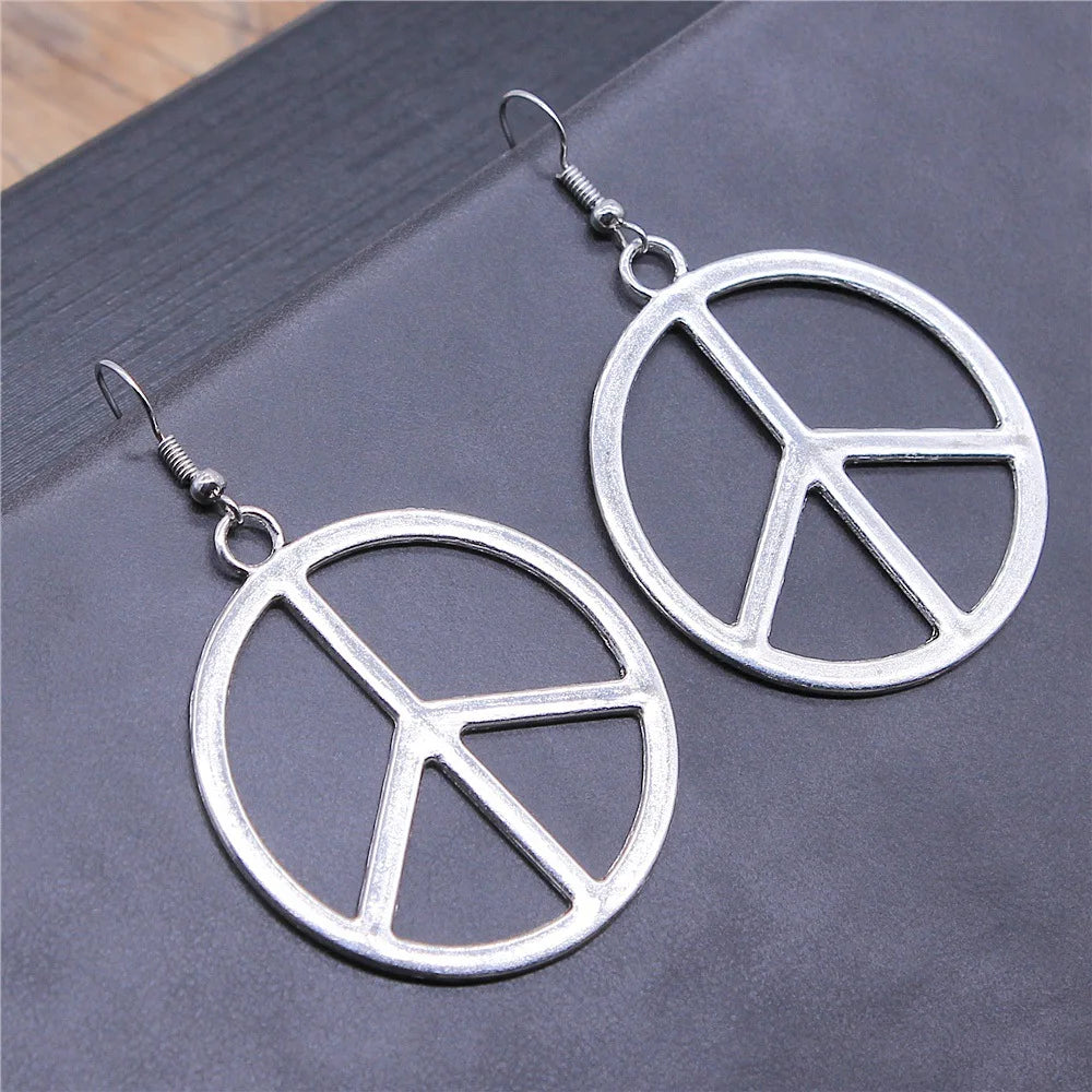 Peace Symbol Ohrringe – Vintage Hängeohrringe mit großem Peace-Zeichen für Damen