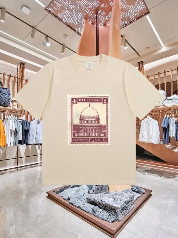 Palästina T-Shirt „Stamp“ – 100 % Baumwolle – Retro Kurzarm Shirt im Streetwear-Style