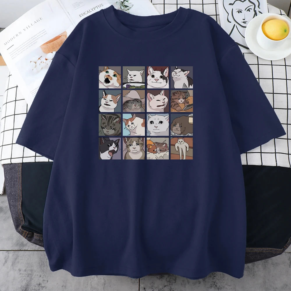 Meme Cats Puzzle T-Shirt – Lustiges Katzen Graphic Tee aus 100 % Baumwolle – Oversize Herren Shirt – Größen XS–XXL