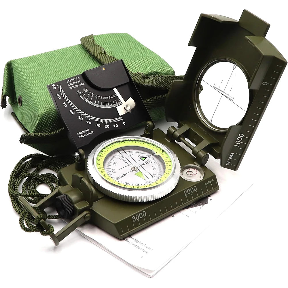 Militär-Kompass aus Metall – Wasserdichter Survival-Kompass mit Fluoreszenzanzeige & Neigungsmesser