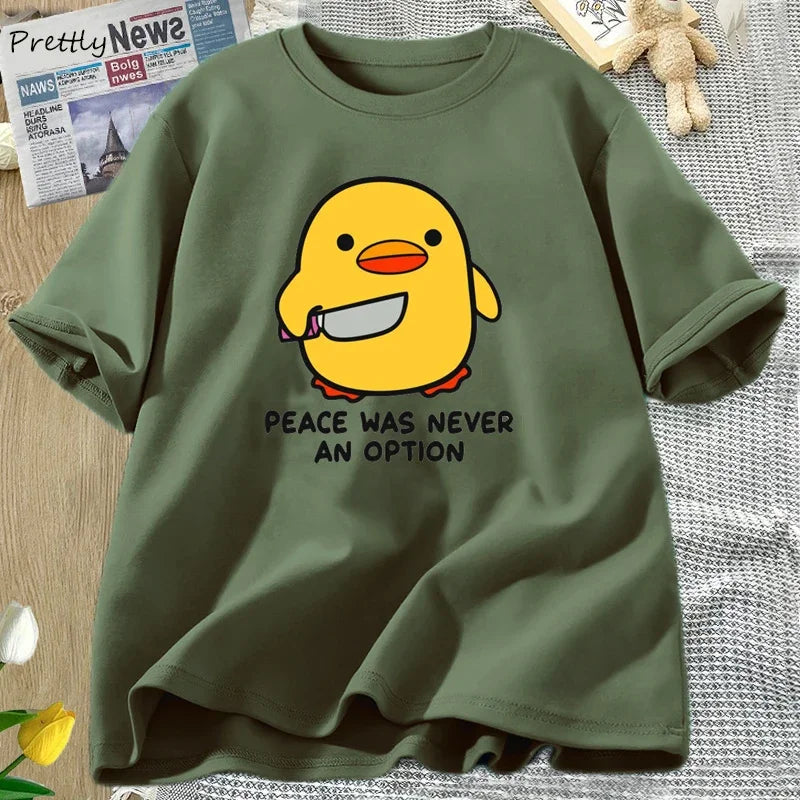 Peace Was Never An Option T-Shirt Damen & Herren – Lustiges Gänse Motiv aus Baumwolle