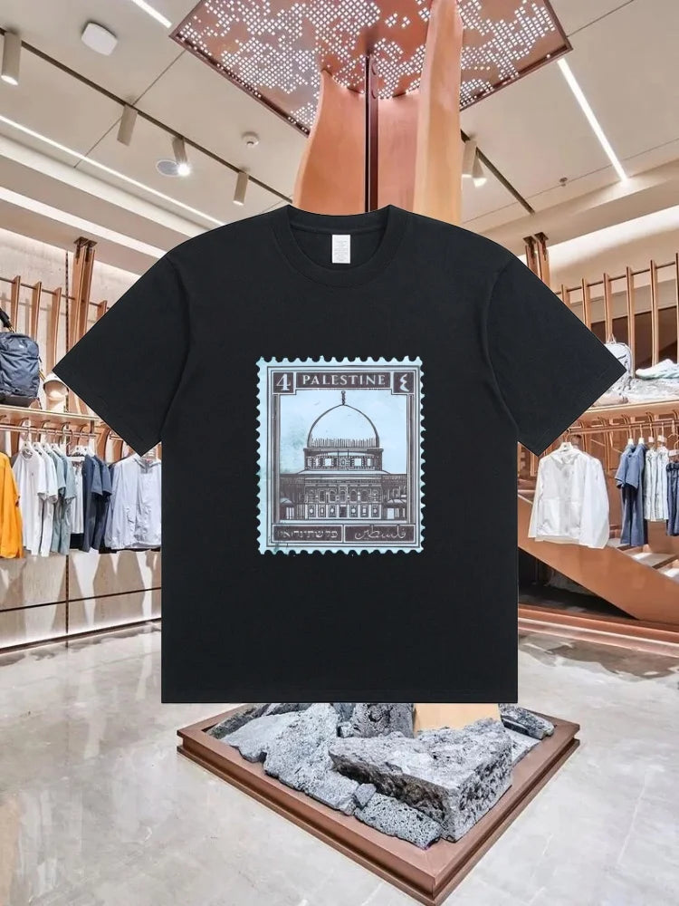 Palästina T-Shirt „Stamp“ – 100 % Baumwolle – Retro Kurzarm Shirt im Streetwear-Style