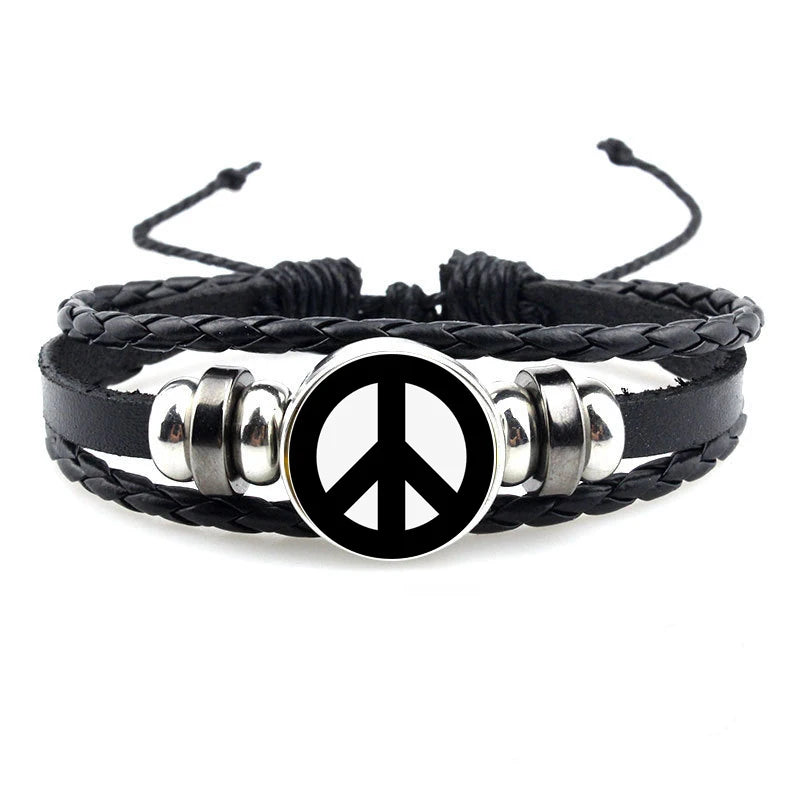 Vintage Peace Symbol Lederarmband – Armband mit großem Peace-Zeichen für Damen & Herren