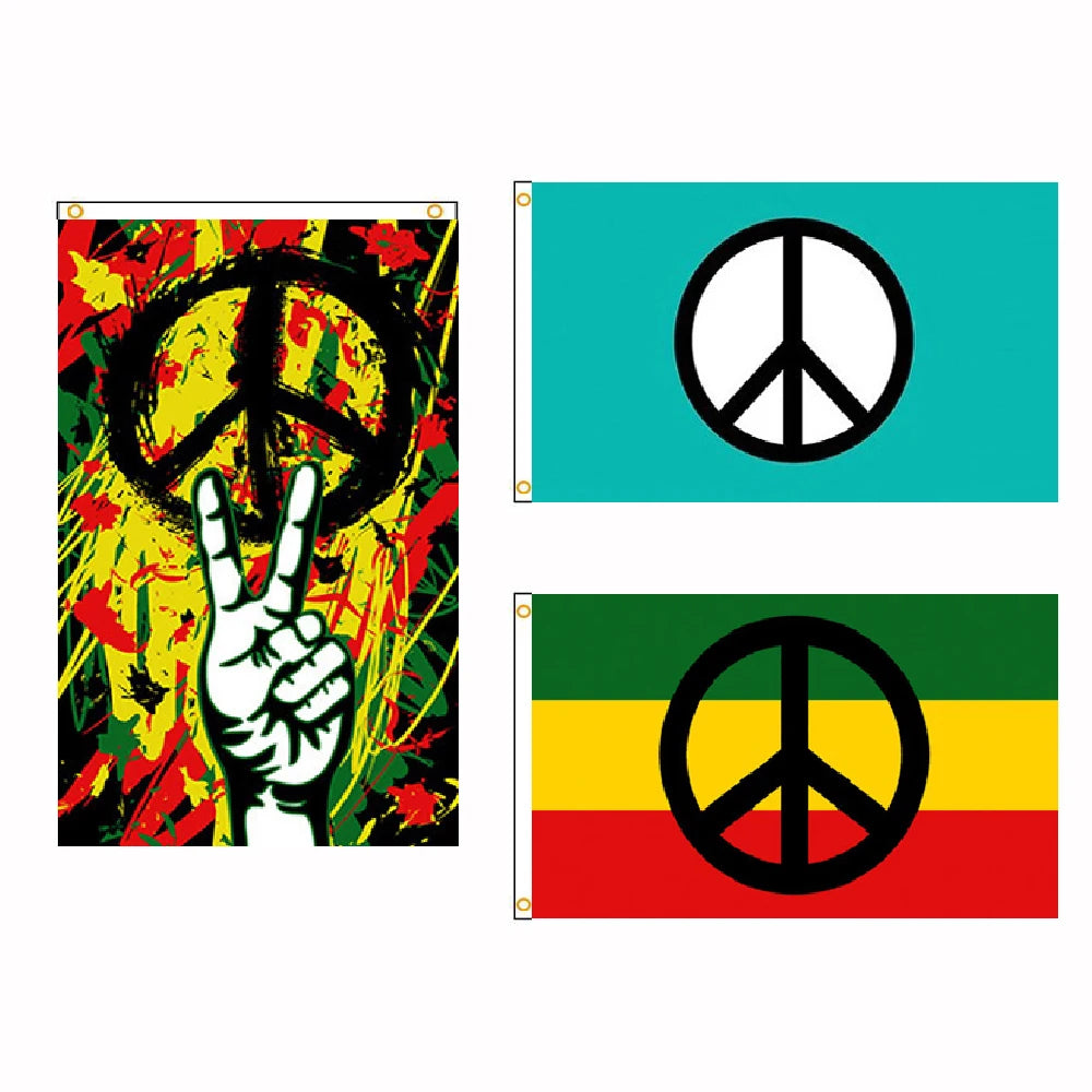 Peace Symbol Rasta Flagge 90 × 150 cm – Dekoflagge aus Polyester mit Friedenssymbol