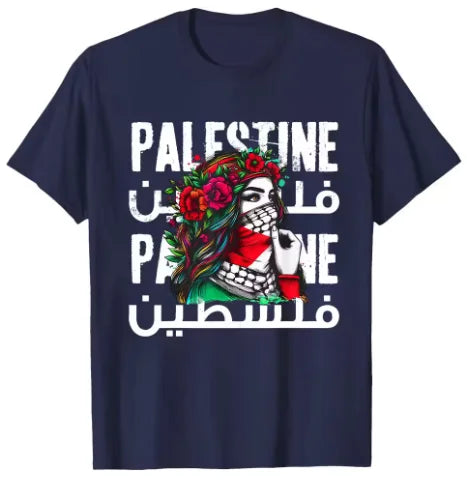Palästina T-Shirt aus 100 % Baumwolle – Kurzarm Shirt mit Mädchen-Motiv & Bandana – Unisex