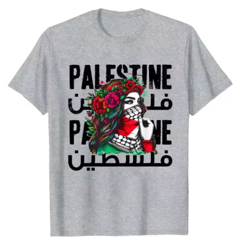 Palästina T-Shirt aus 100 % Baumwolle – Kurzarm Shirt mit Mädchen-Motiv & Bandana – Unisex