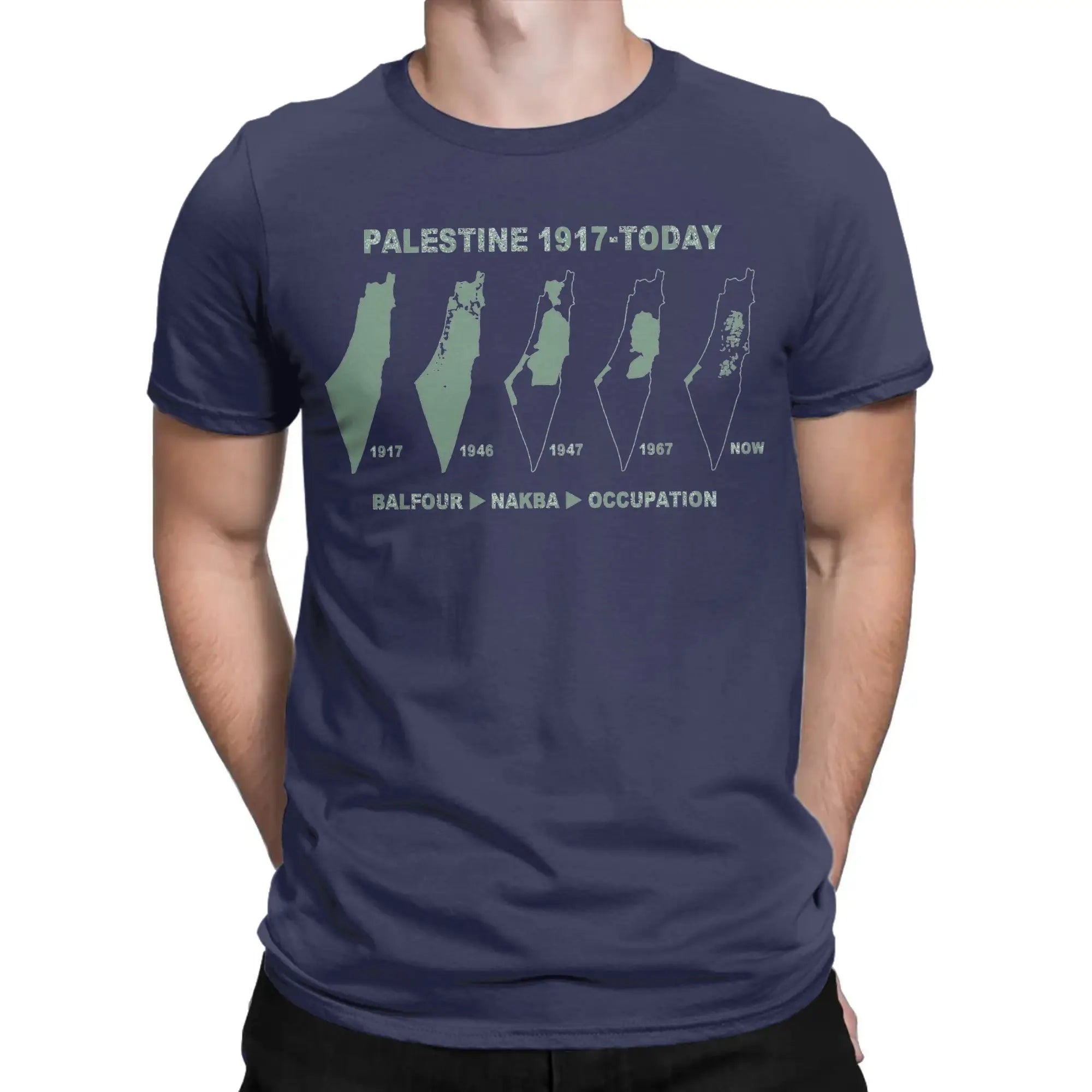 Palästina Herren T-Shirt aus 100 % Baumwolle – Landkarten-Print – Oversize Kurzarm Shirt