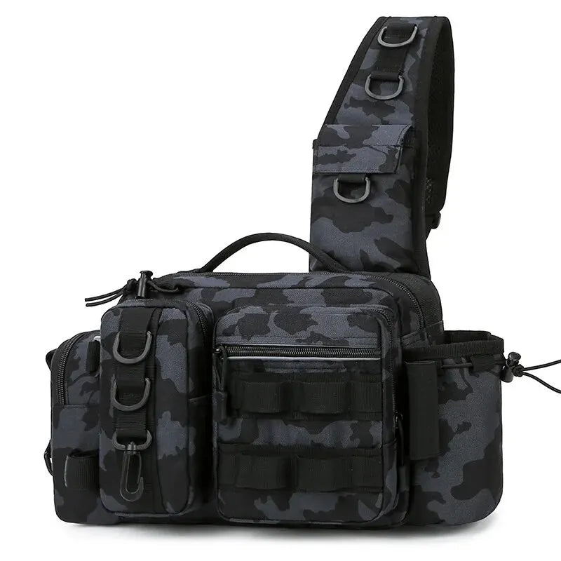 Angelrucksack mit Rutenhalter – Multifunktionale Fishing Tackle Bag aus 600D Nylon – Schulter-, Sling- & Brusttasche