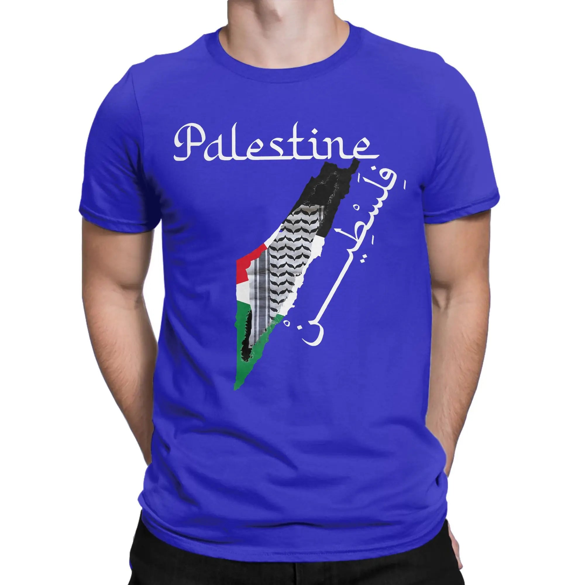 Palästina Herren T-Shirt mit Landkarten- & Kufiya-Print – 100 % Baumwolle – Oversize Kurzarm Shirt