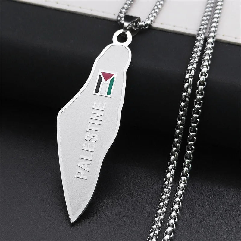 Palästina Halskette mit Landkarten- & Flaggenanhänger – Edelstahl Kette in Goldoptik – Unisex