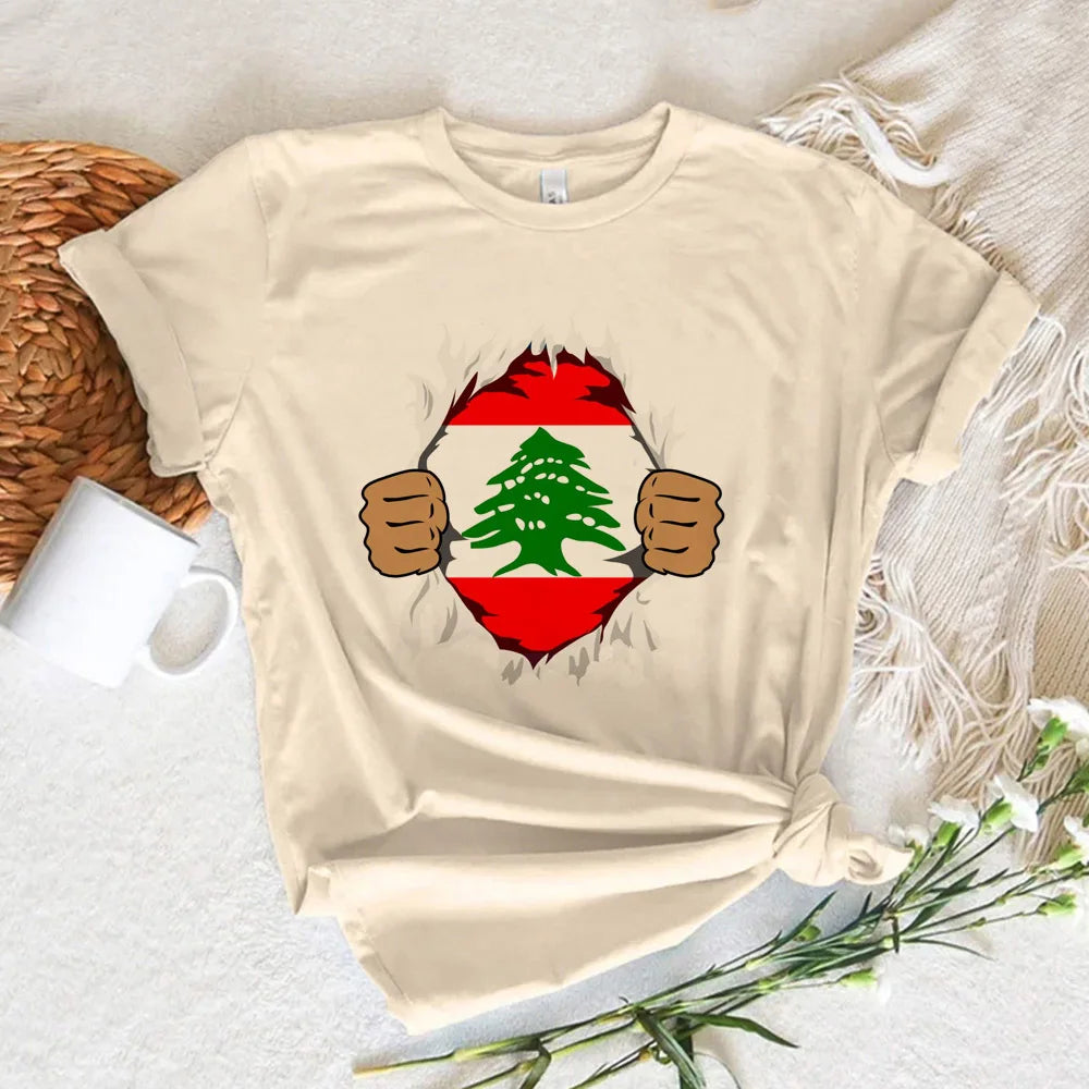 Lebanon Damen T-Shirt – Casual Rundhals Shirt mit Grafikprint | Kurzarm Freizeitshirt