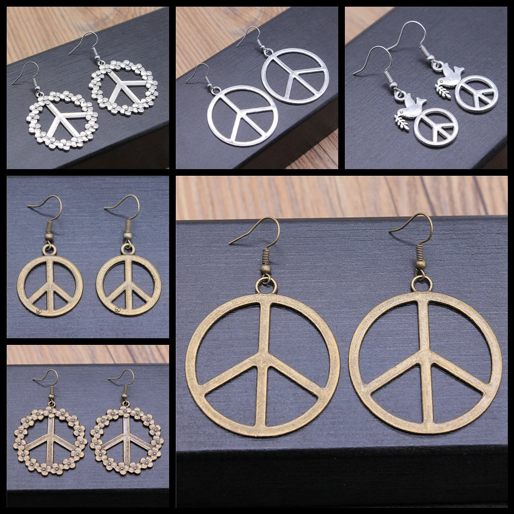 Peace Symbol Ohrringe – Vintage Hängeohrringe mit großem Peace-Zeichen für Damen