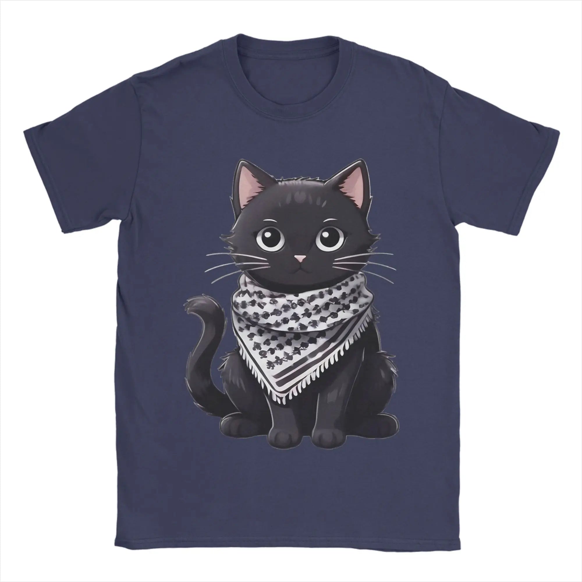 Palästina Katzen T-Shirt mit Kufiya-Motiv – Herren Baumwollshirt | Kurzarm Casual Tee