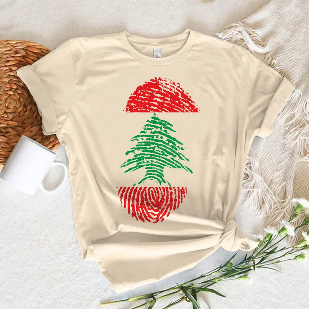 Lebanon Damen T-Shirt – Casual Rundhals Shirt mit Grafikprint | Kurzarm Freizeitshirt
