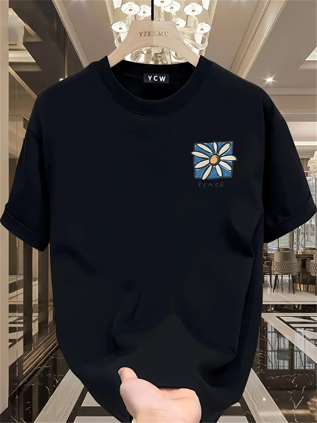 Peace Daisy Herren T-Shirt – 100 % Baumwolle – Kurzarmshirt mit Blumen- & Peace-Print