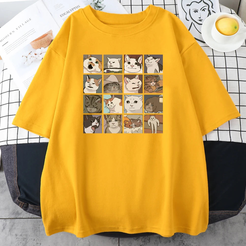 Meme Cats Puzzle T-Shirt – Lustiges Katzen Graphic Tee aus 100 % Baumwolle – Oversize Herren Shirt – Größen XS–XXL