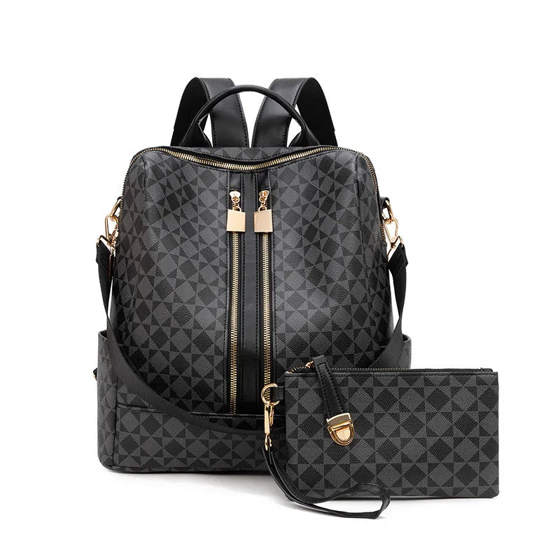 Unisex Rucksack mit 2-teiligem Set – Wasserabweisender Freizeit- & Reiserucksack mit Karomuster