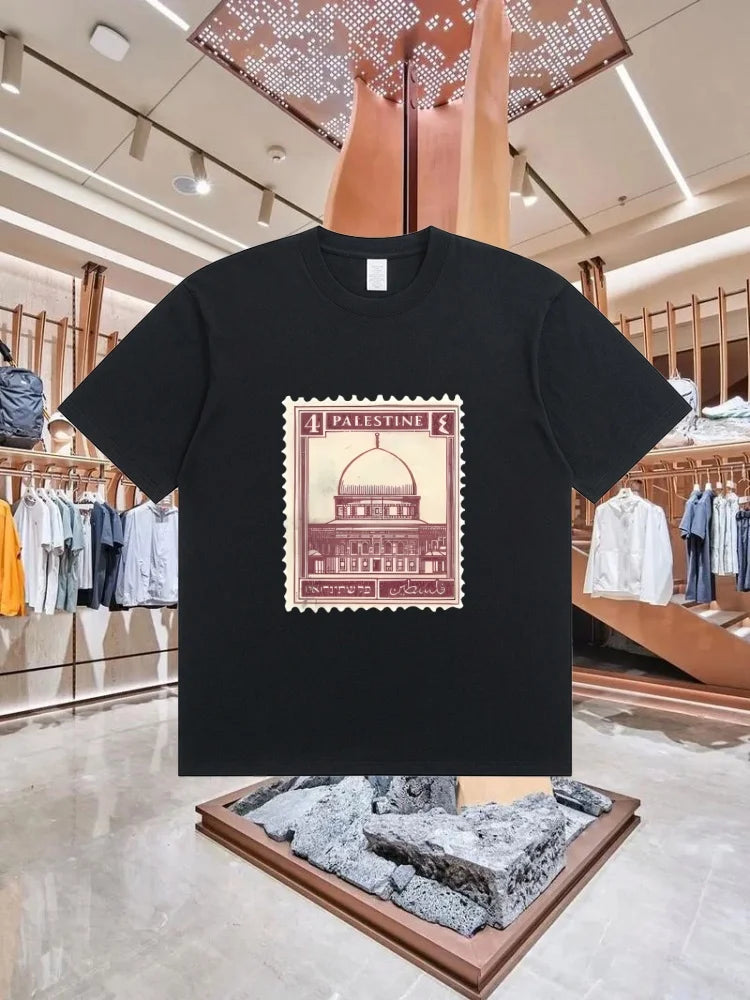 Palästina T-Shirt „Stamp“ – 100 % Baumwolle – Retro Kurzarm Shirt im Streetwear-Style