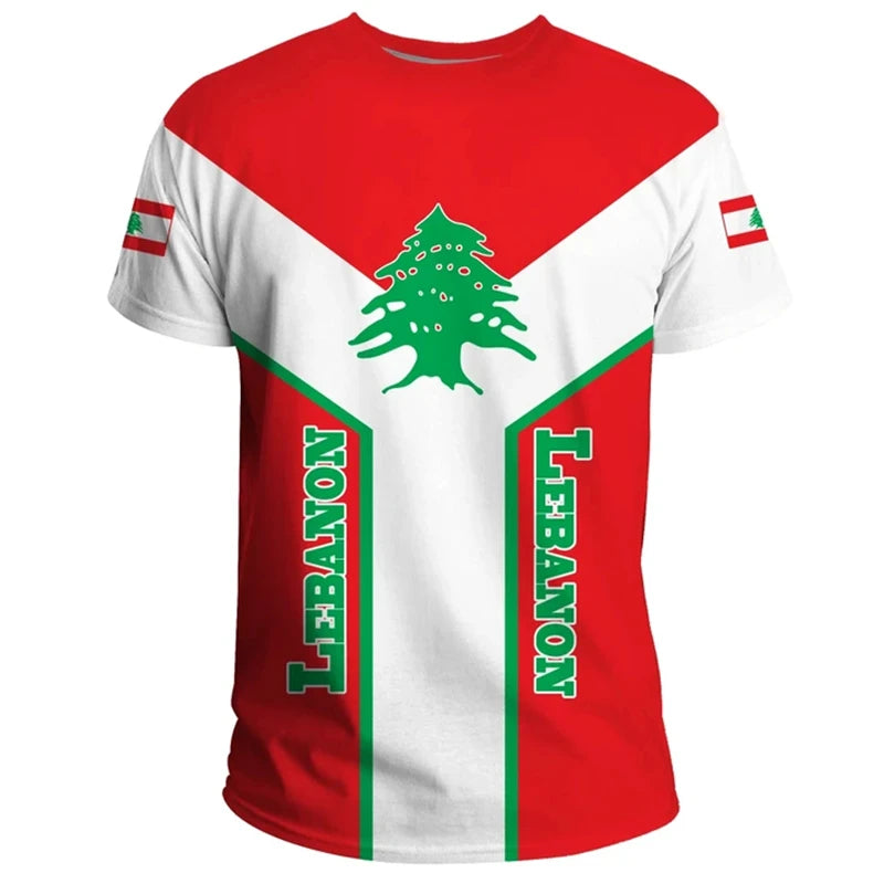 Libanon Flaggen T-Shirt – Camouflage Herren Shirt mit 3D-Print | Kurzarm Unisex