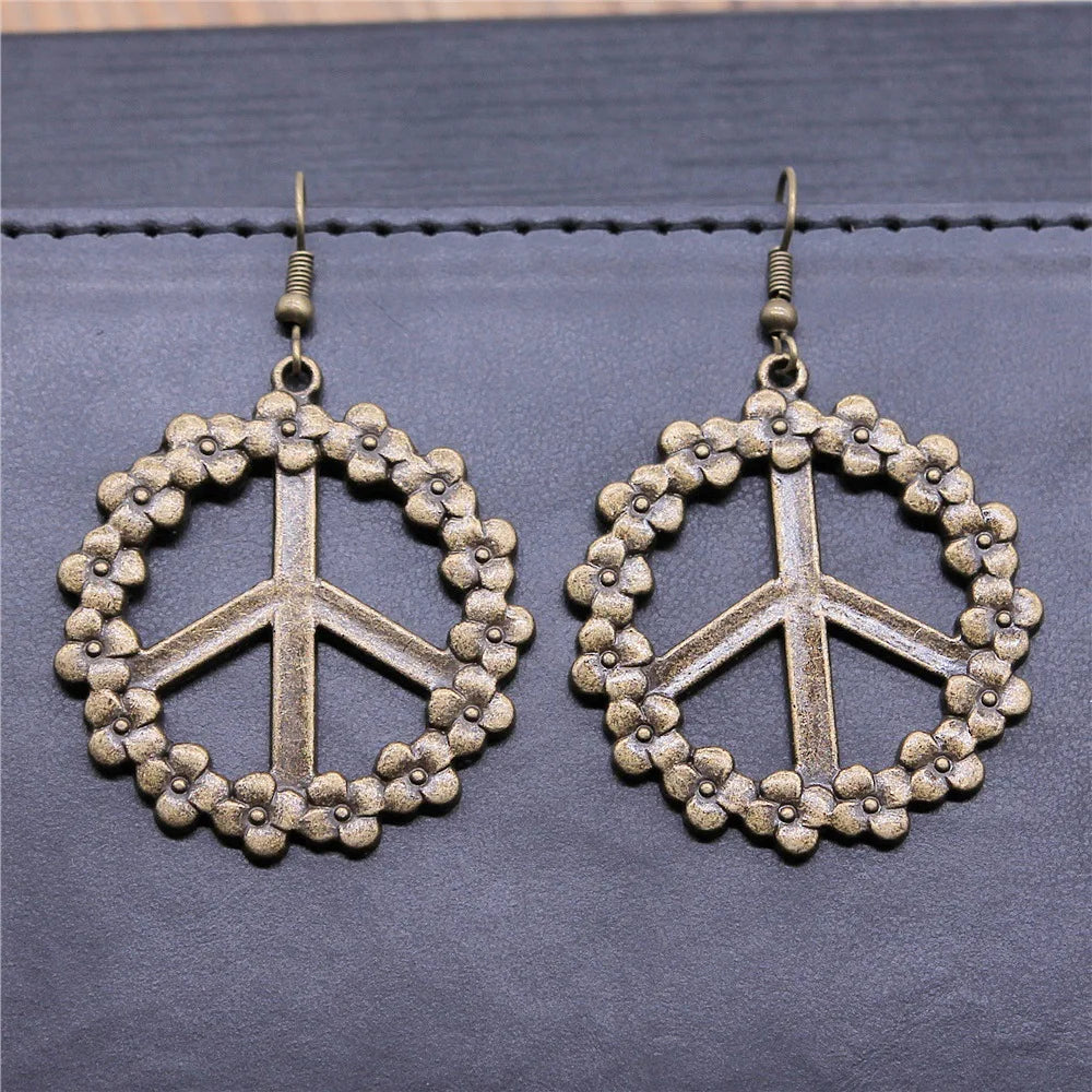 Peace Symbol Ohrringe – Vintage Hängeohrringe mit großem Peace-Zeichen für Damen