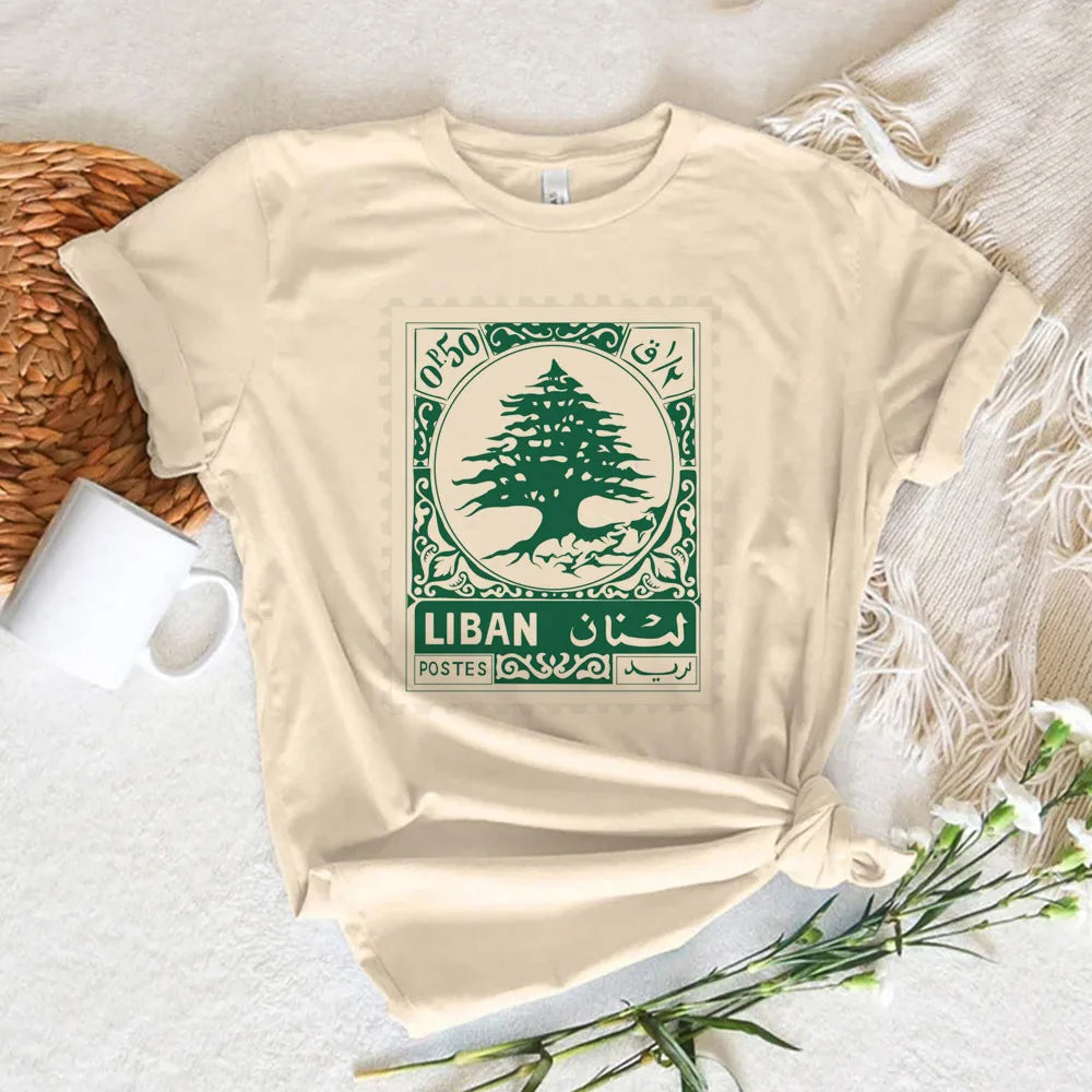 Lebanon Damen T-Shirt – Casual Rundhals Shirt mit Grafikprint | Kurzarm Freizeitshirt