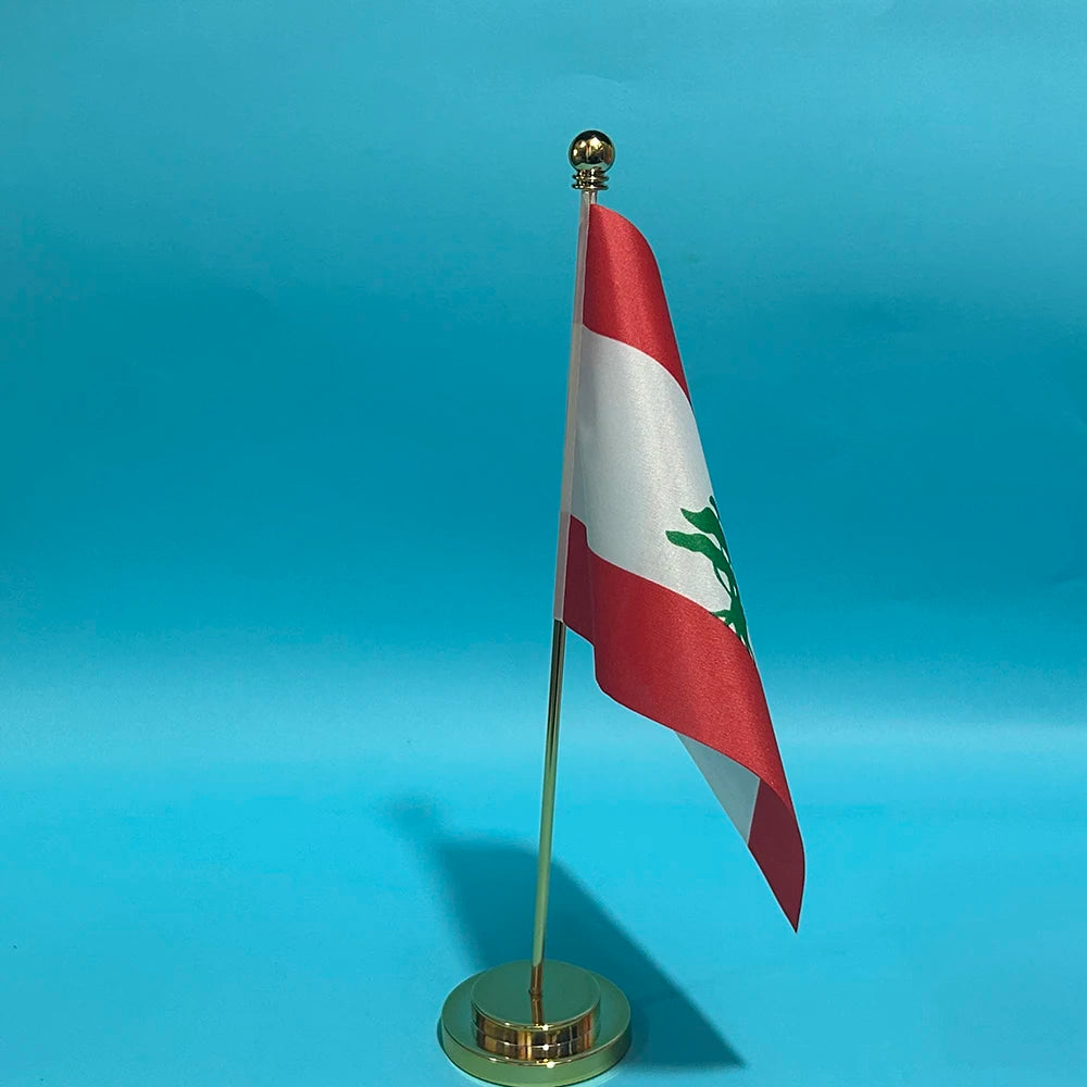 Libanon Tischflagge 14 × 21 cm – Nationalflagge mit Standfuß | Schreibtischflagge aus Polyester