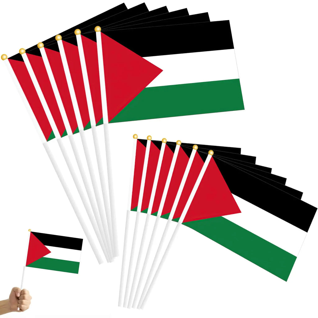 Handflagge Palästina 20 × 28 cm – Tragbare Fahne mit Kunststoffstab – 5, 10 oder 20 Stück