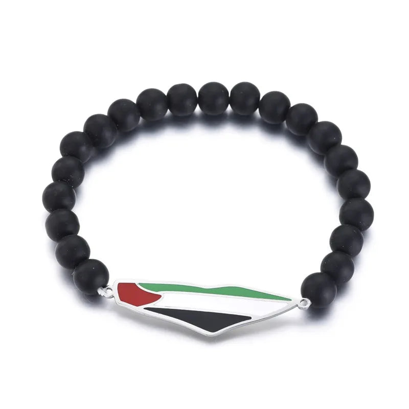 Palästina Perlenarmband mit Landkarten- & Flaggenanhänger – Edelstahl Armband für Damen & Herren