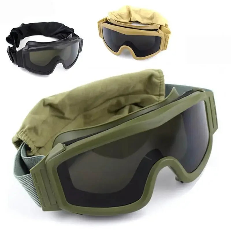 Taktische Schutzbrille mit 3 Wechselgläsern – Windschutz für Airsoft, Paintball, Schießsport & Outdoor