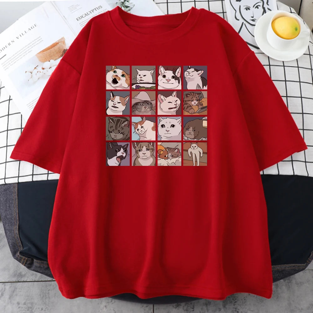 Meme Cats Puzzle T-Shirt – Lustiges Katzen Graphic Tee aus 100 % Baumwolle – Oversize Herren Shirt – Größen XS–XXL