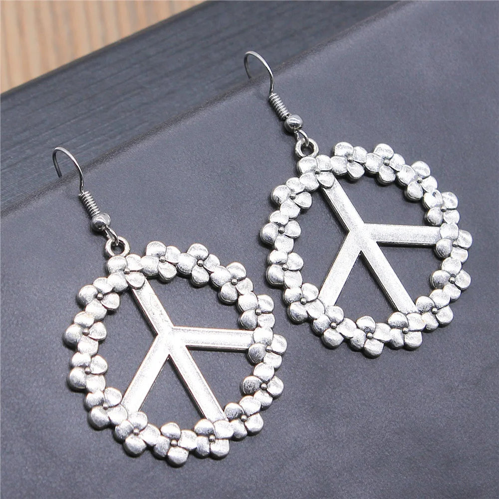 Peace Symbol Ohrringe – Vintage Hängeohrringe mit großem Peace-Zeichen für Damen