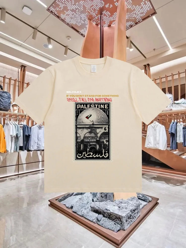 Palästina T-Shirt „Stamp“ – 100 % Baumwolle – Retro Kurzarm Shirt im Streetwear-Style