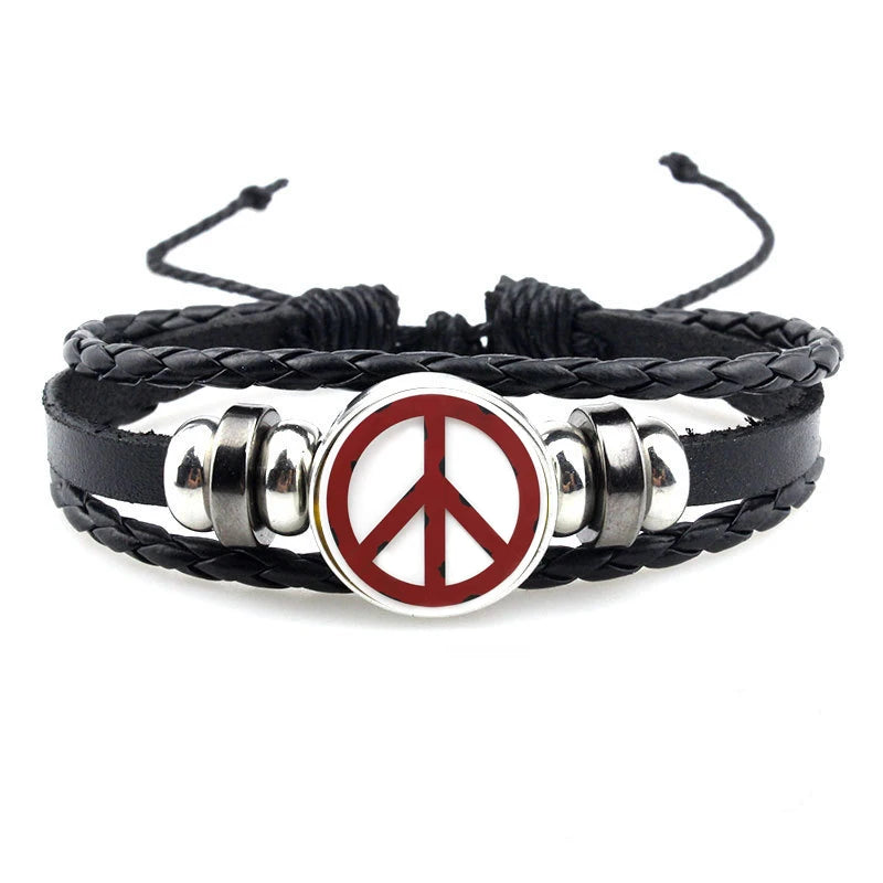Vintage Peace Symbol Lederarmband – Armband mit großem Peace-Zeichen für Damen & Herren