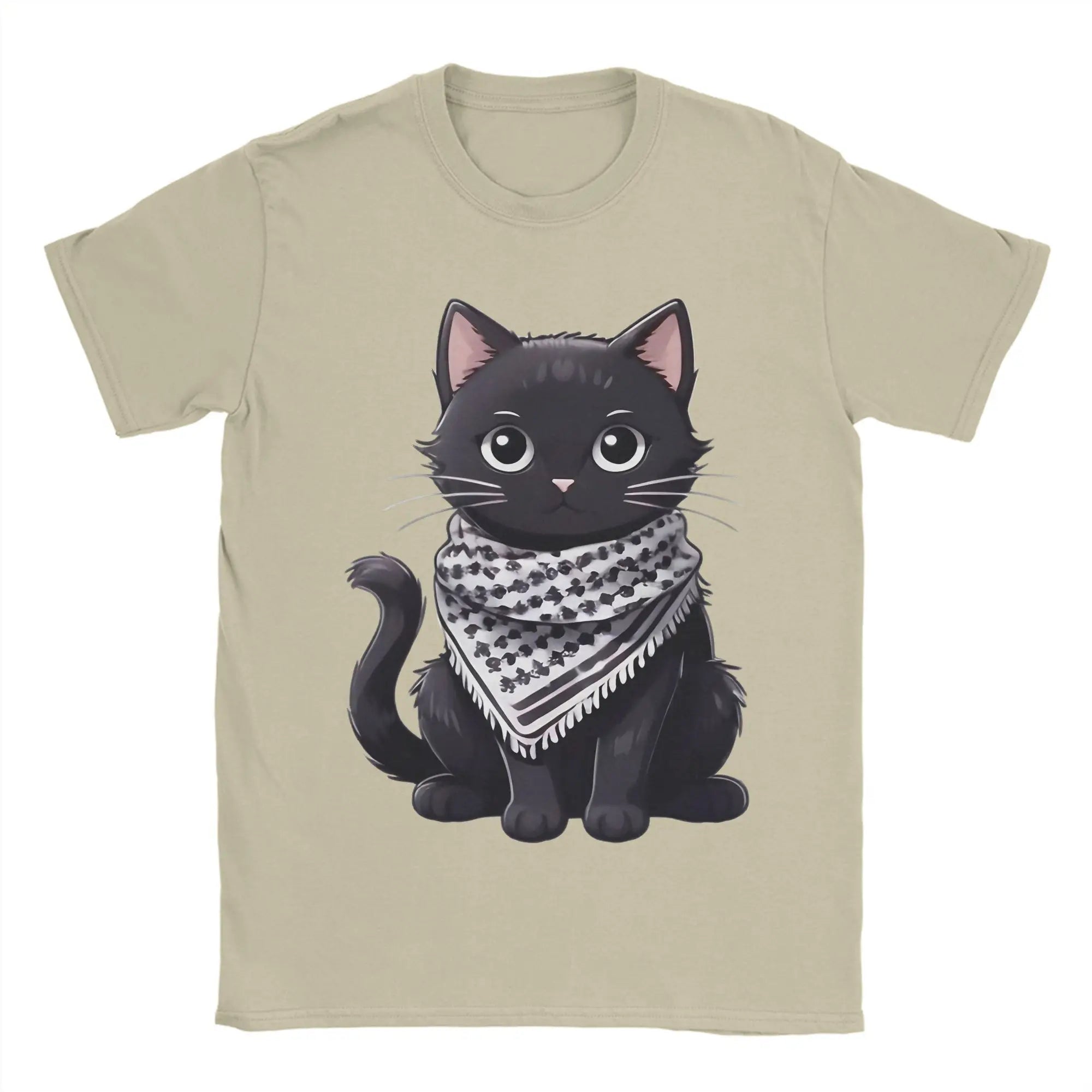 Palästina Katzen T-Shirt mit Kufiya-Motiv – Herren Baumwollshirt | Kurzarm Casual Tee