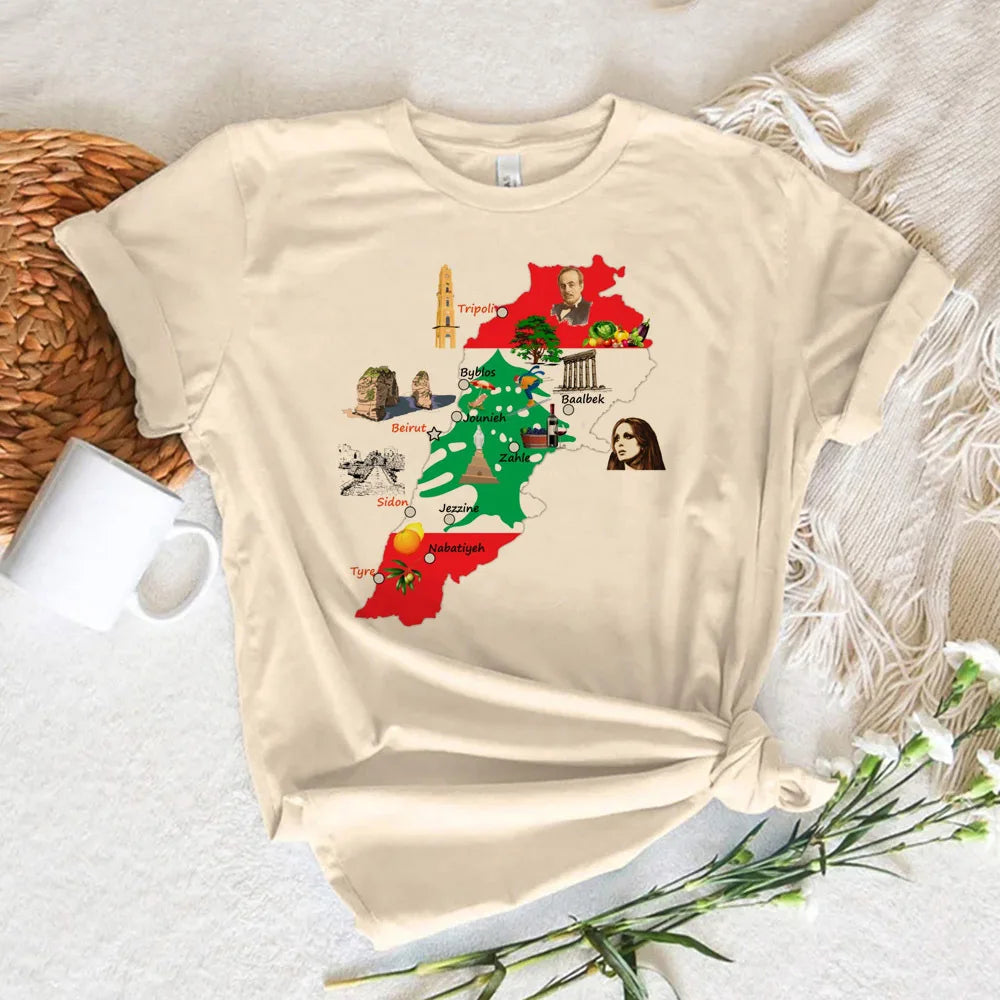 Lebanon Damen T-Shirt – Casual Rundhals Shirt mit Grafikprint | Kurzarm Freizeitshirt