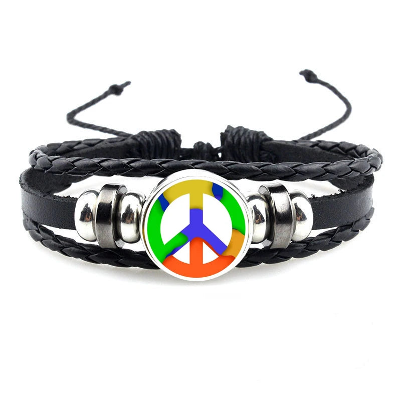 Vintage Peace Symbol Lederarmband – Armband mit großem Peace-Zeichen für Damen & Herren